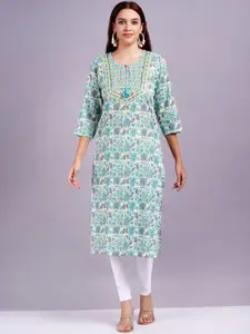 HIGHLIGHT FASHION EXPORT Floral Printed Tie-Up Neck Straight Kurta