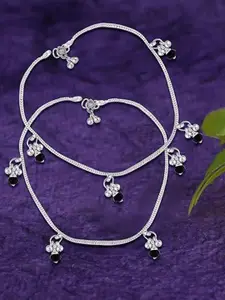 Heer Collection Set Of 2 Silver-Plated Beaded Anklets