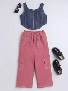 taffykids Girls Denim Crop Top with Trousers
