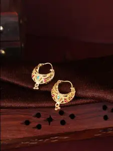 DIVASTRI Set Of 2 Gold-Plated Stone Studded Circular Hoop Earrings