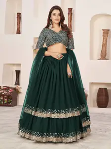 ODETTE Embroidered Sequinned Semi-Stitched Lehenga & Unstitched Blouse With Dupatta