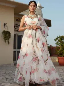ODETTE Printed Organza Semi-Stitched Lehenga & Unstitched Blouse With Dupatta