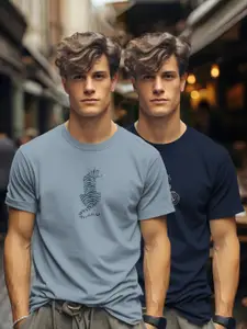 BULLMER Men Pack Of 2 Graphic Printed Round Neck Cotton T-shirts