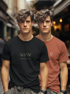 BULLMER Men Pack Of 2 Typography Printed Round Neck Cotton T-shirts