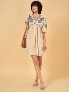 YU by Pantaloons Women Ethnic Motifs Embroidered Empire Cotton Dress
