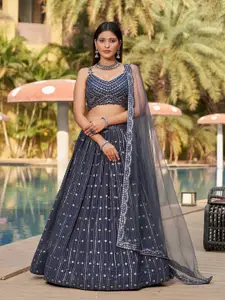 ODETTE Embellished Mirror Work Semi-Stitched Lehenga & Unstitched Blouse With Dupatta