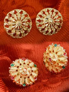 DIVASTRI Set Of 2 Gold-Plated Stone Studded Circular Studs