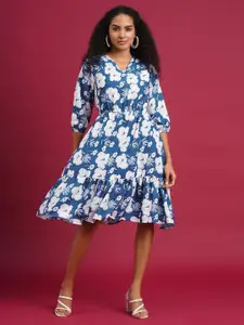 all about you Women Floral Printed Fit & Flare Knee Length Dress