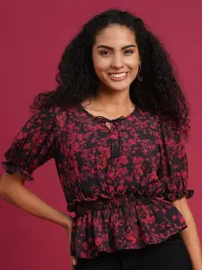 all about you Georgette Printed Cinched Waist Tops