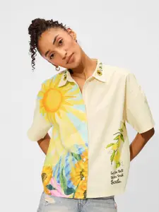 The Souled Store Women Spread Collar Floral Printed Cotton Oversized Casual Shirt