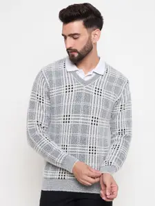 Duke Men Checked V-Neck Long Sleeves Pullover Sweaters