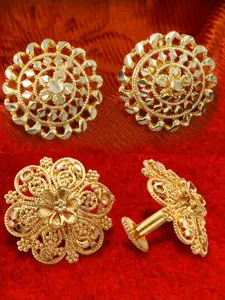 DIVASTRI Set Of 2 Gold-Plated Circular Stone Studded Studs