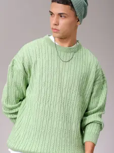 The Indian Garage Co Men Self Design Cable Knit Pullover