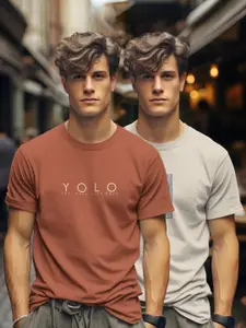 BULLMER Men Pack Of 2 Graphic Printed Round Neck Cotton T-shirts