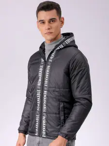 The Indian Garage Co Men Hooded Typography Printed Puffer Jacket