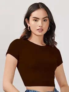 AAHWAN Women Short Sleeves Round Neck Crop Top
