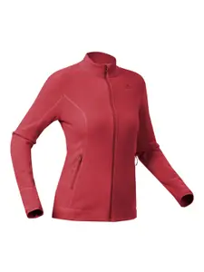 Quechua By Decathlon Women Red Full Zip Fleece Sweater Jacket