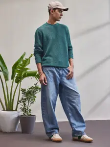 Mr Bowerbird Men Cotton Green Round Neck Long Sleeves Pullover Sweater