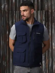 High Star Men Mock Collar Solid Casual Tailored Jacket