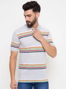 Duke Men Striped Polo Collar Pockets T-shirt