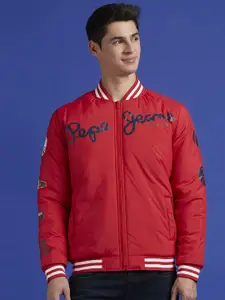 Pepe Jeans Men Stand Collar Graphic Printed Casual Bomber Jacket