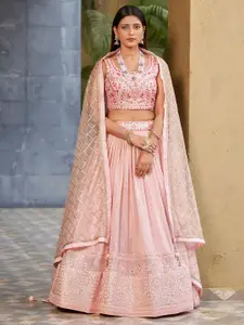 ODETTE Embroidered Sequinned Semi-Stitched Lehenga & Unstitched Blouse With Dupatta