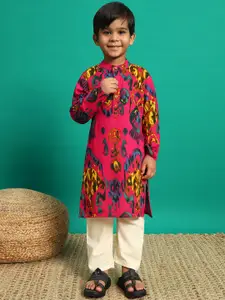 Readiprint Boys Floral Printed Pure Cotton Straight Kurta With Pyjama