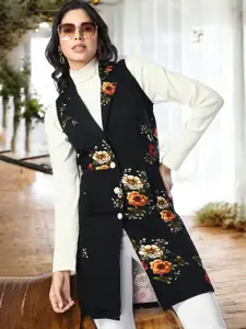 IUGA Floral Printed Shirt Collar Longline Button Shrug