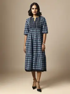 Chemistry Women Cotton Checked A-Line Midi Dress