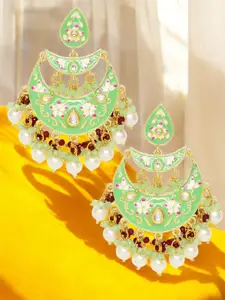 OOMPH Kundan Studded Floral Meenakari Chandbalis