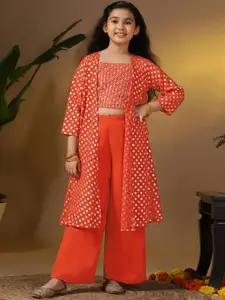 FASHION DREAM Girls Embroidered Top With Palazzo & Shrug