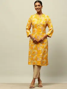 Rangriti Ethnic Motifs Printed Mandarin Collar Three Quarter Sleeves Straight Kurta