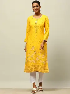 Rangriti Abstract Printed Lace Detail V-Neck Straight Kurta