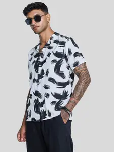 Snitch Men Smart Cuban Collar Abstract Printed Casual Shirt