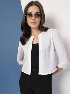 Style Quotient Geometric Self Design Crop Open Front Shrug