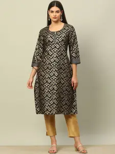 Rangriti Geometric Printed Keyhole Neck Cotton Straight Kurta