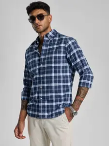 Snitch Men Smart Button-Down Collar Tartan Checked Cotton Casual Shirt