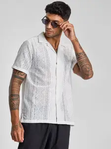Snitch Men Smart Cuban Collar Textured Casual Shirt