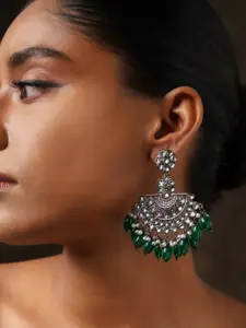 ABDESIGNS Silver-Plated German Silver Classic Stone Studded & Beaded Drop Earrings