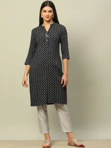 Rangriti Abstract Printed Mandarin Collar Three-Quarter Sleeves Straight Kurta