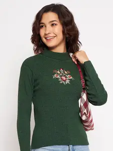 CLAPTON Women Embroidered Woollen Pullover Sweaters