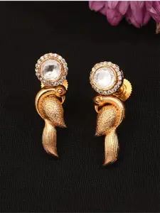 ABDESIGNS Gold-Plated Stone Studded Contemporary Drop Earrings
