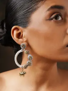 ABDESIGNS Gold-Plated Stone Studded & Beaded Classic Drop Earrings