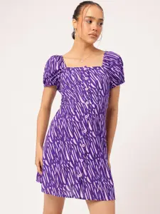 DressBerry Abstract Print Puff Sleeves Mini A-line Dress