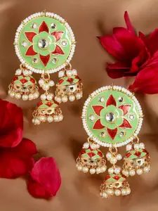 OOMPH Kundan Studded Dome Shaped Meenakari Jhumkas
