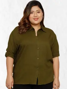 Funday Fashion Women Spread Collar Solid Cotton Casual Shirt