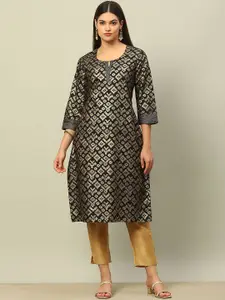Rangriti Geometric Printed Three-Quarter Sleeves Pure Cotton Straight Kurta