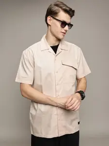 The Roadster Lifestyle Co. Men Premium Cuban Collar Solid Cotton Oversized Casual Shirt