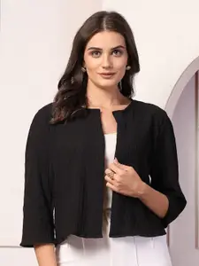 Style Quotient Geometric Self Design Crop Open Front Shrug