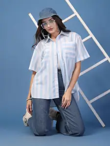 Style Quotient Women Relaxed Spread Collar Vertical Striped Cotton Oversized Casual Shirt
